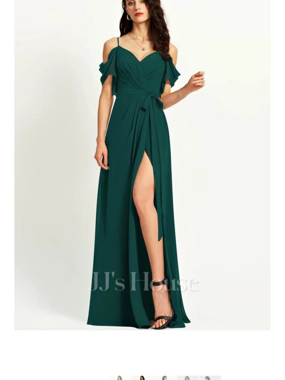 JJs House Teal One-Shoulder Evening Gown with Side Slit